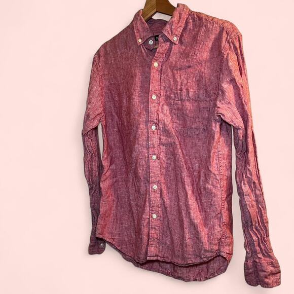 J crew red linen button up - Picture 3 of 6